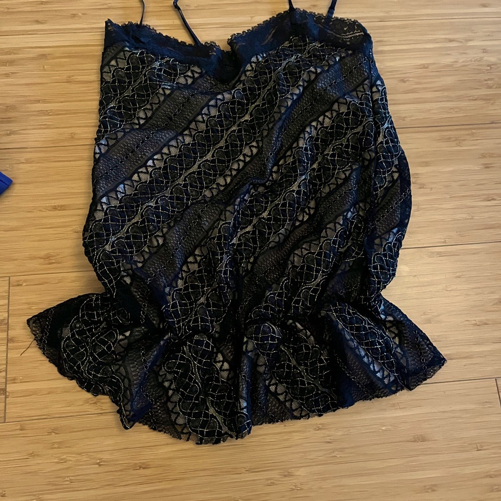 Sexy black lace stretchy top with gold details